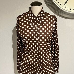 Vintage Brown and White Polka Dot Button Down Shirt